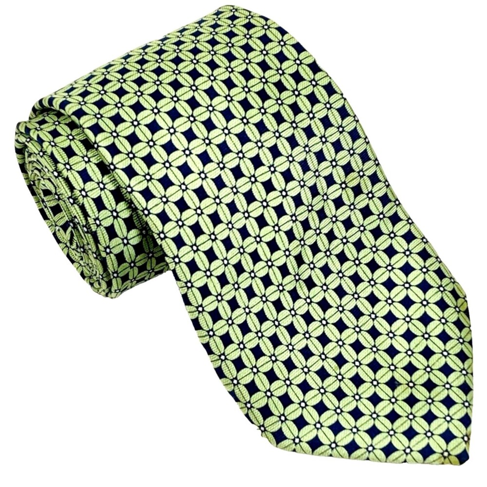 Chaps Tie Square Geometric Floral Green Blue Handmade Silk 50" Preppy Academia